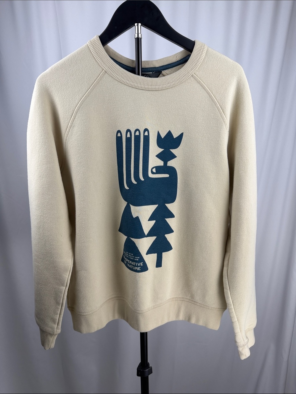 REI Cream Crew Sweatshirt with Teal Nature Graphic